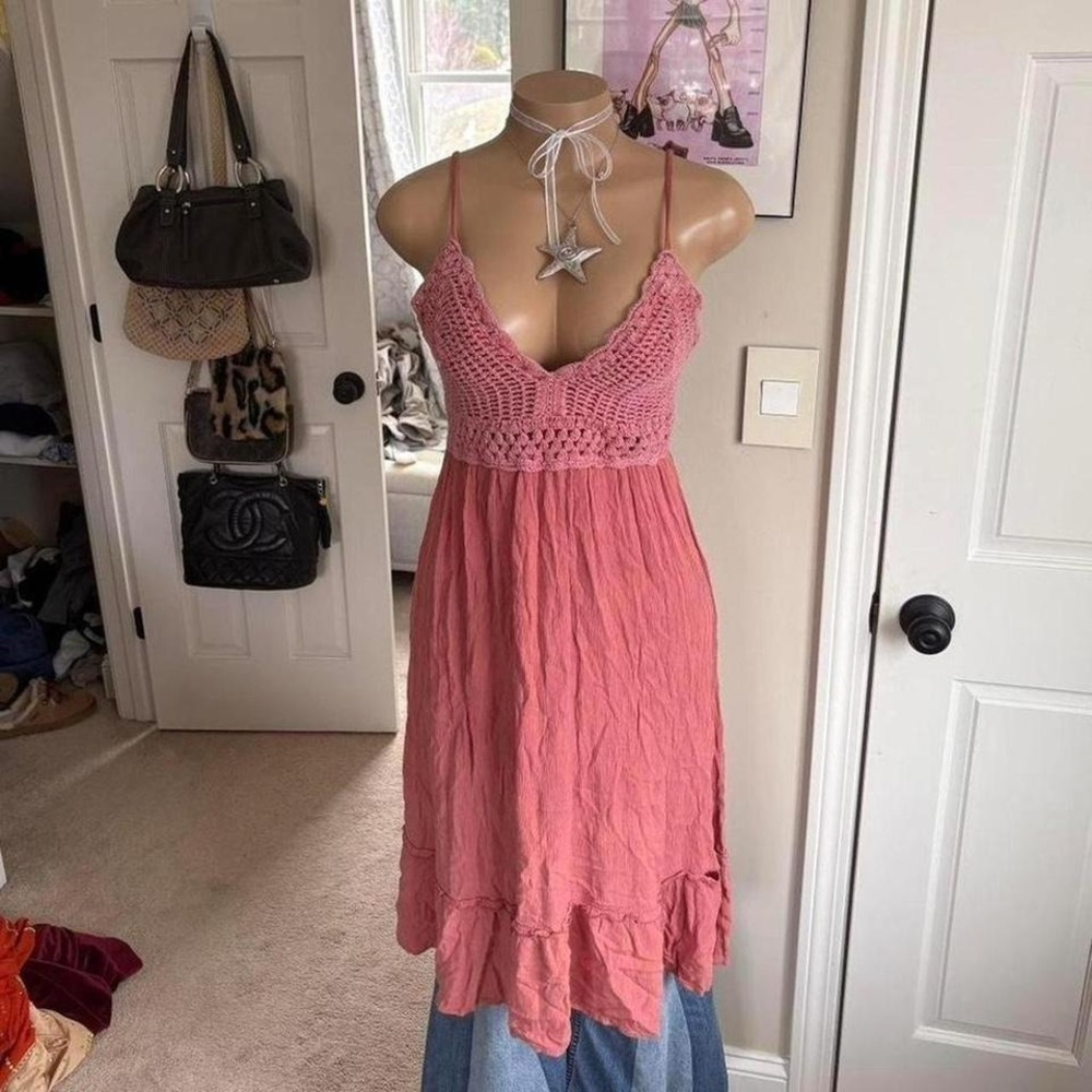 Y2K 2000s Crochet Bust Babydoll Dress
